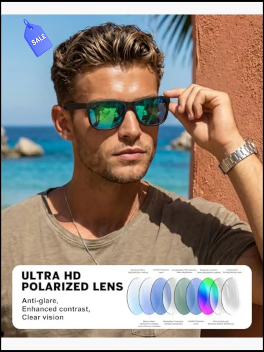 Polarized Sunglasses for Men UV400 Driving Fishing Golf Classic Rectangular